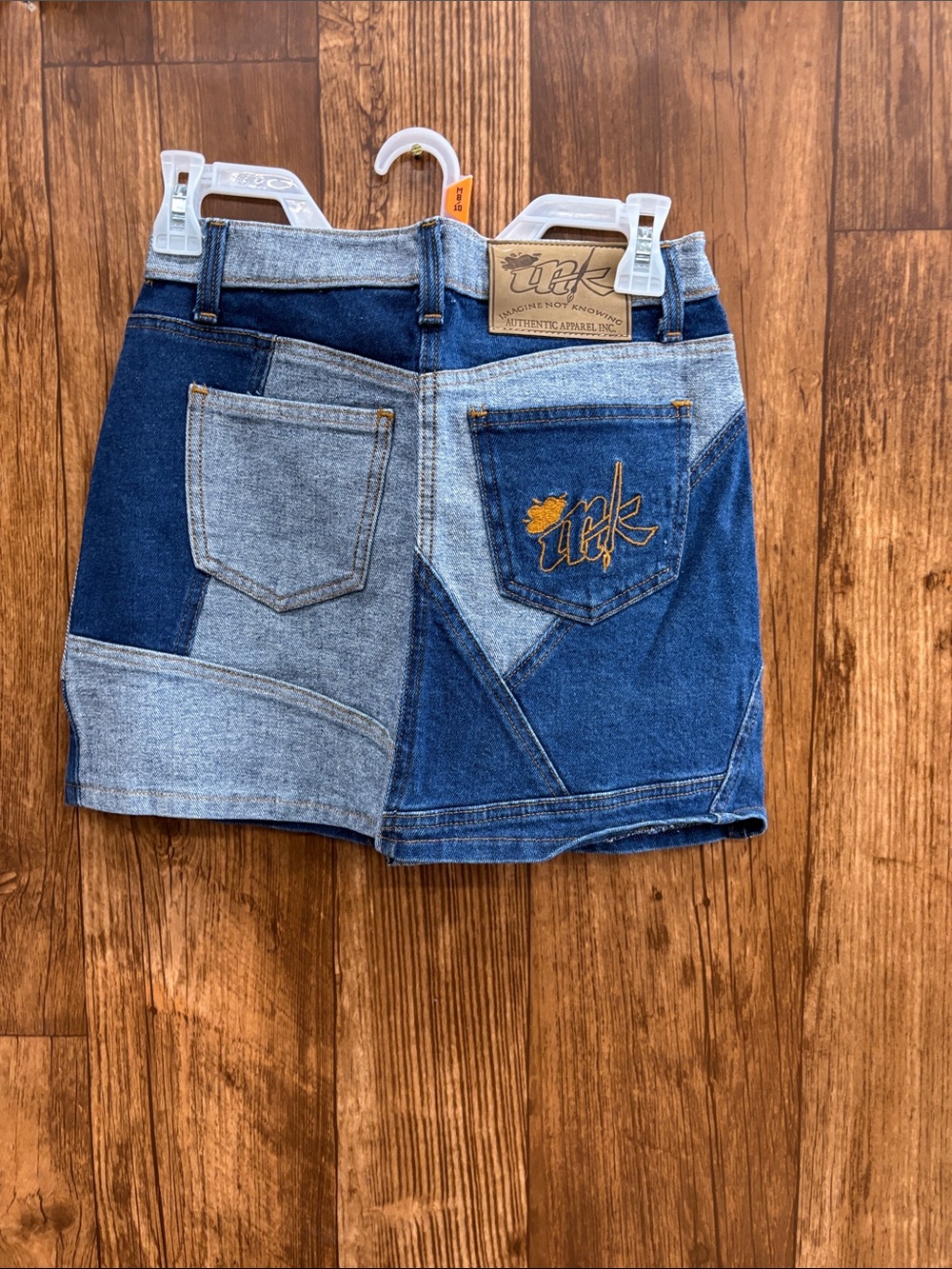 NWT ink Two-Tone Blue Patchwork Denim Mini Skirt - Picture 8 of 11